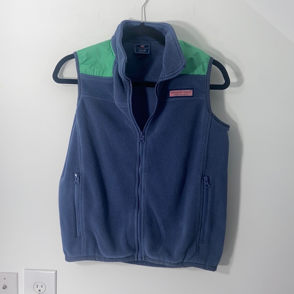 BOYS 16/18 XLARGE EUC VINEYARD VINES FULL ZIP VEST BLUE GREEN FLEECE PREPPY
